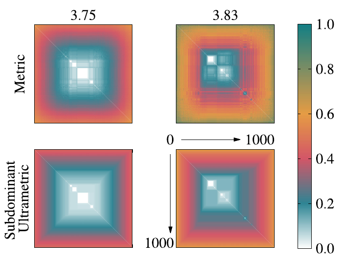 The metric and subdominant ultrametric associated with minimized configurations of the Voronoi model